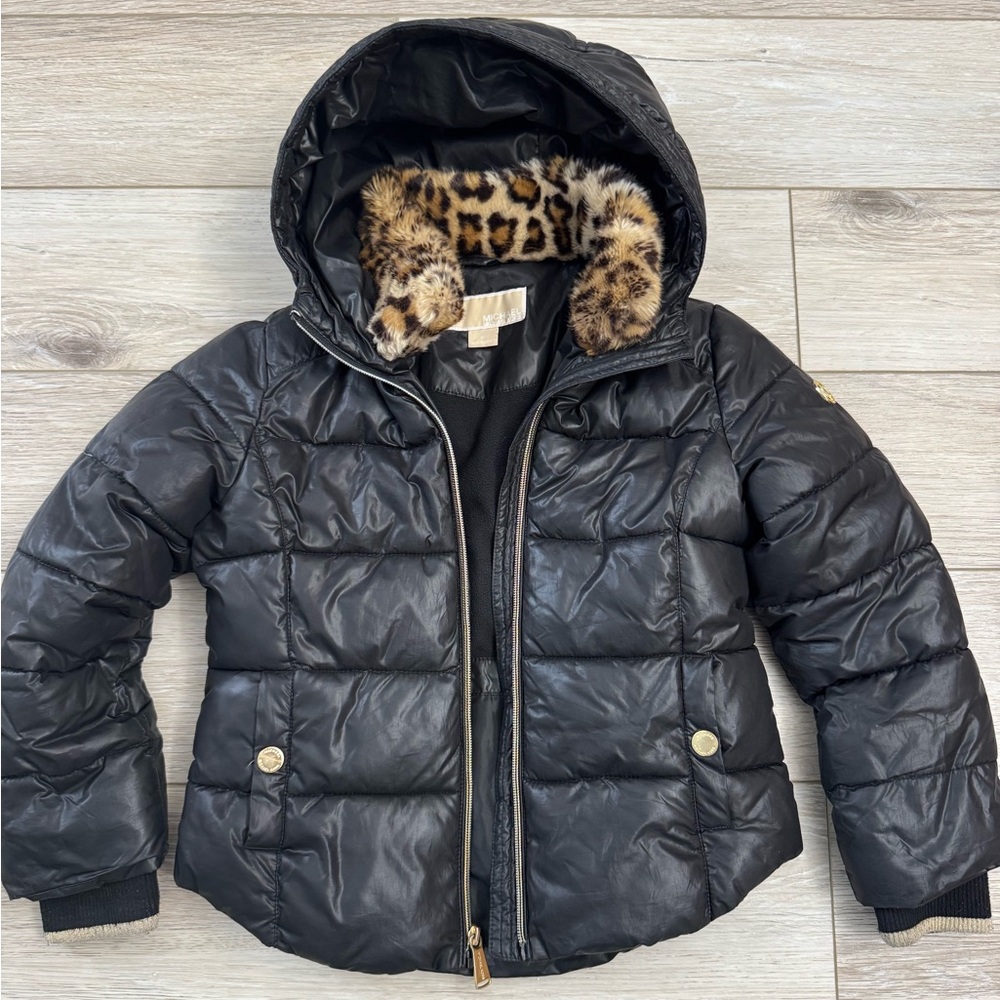 Michael Kors Black Puffer Jacket with Leopard Lining